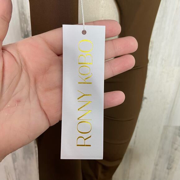 NWT Ronny Kobo Lana Dress Brown One Shoulder Asymmetrical Mini Party Size XS - Picture 10 of 13